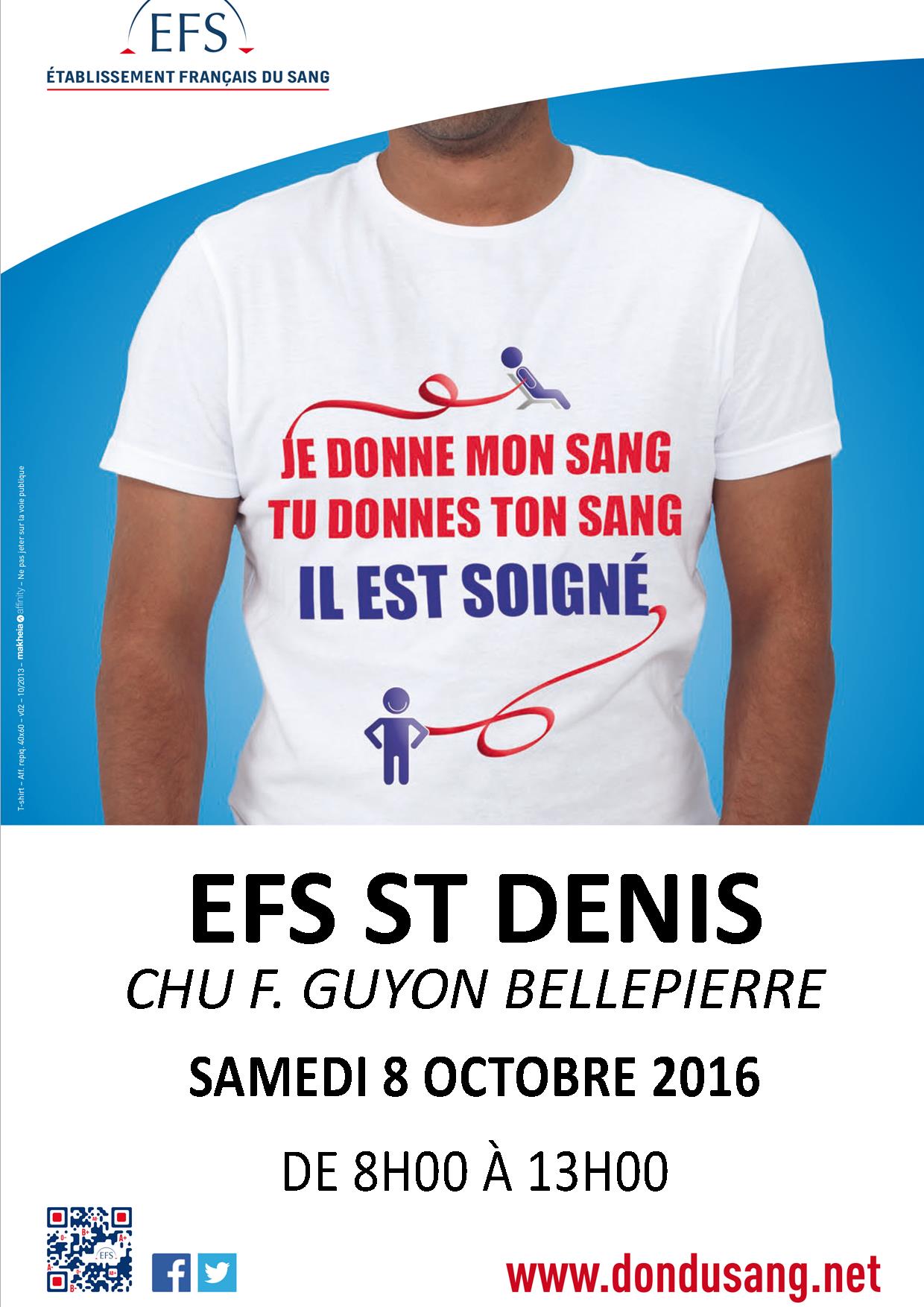 Don du sang au CHU F. Guyon Bellepierre le samedi 8 octobre 2016