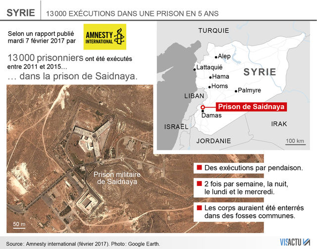 Syrie : Amnesty dénonce l’exécution de 13 000 prisonniers par pendaison