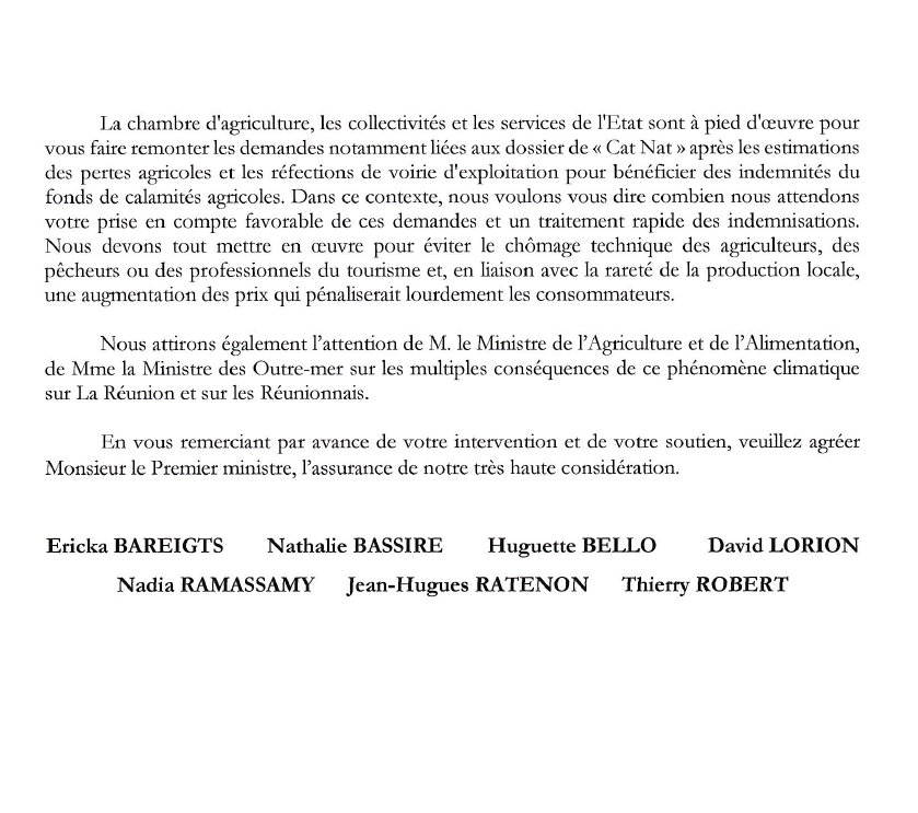 Les députés de l'île demandent à Édouard Philippe d'accélérer les indemnisations des sinistrés de Berguitta