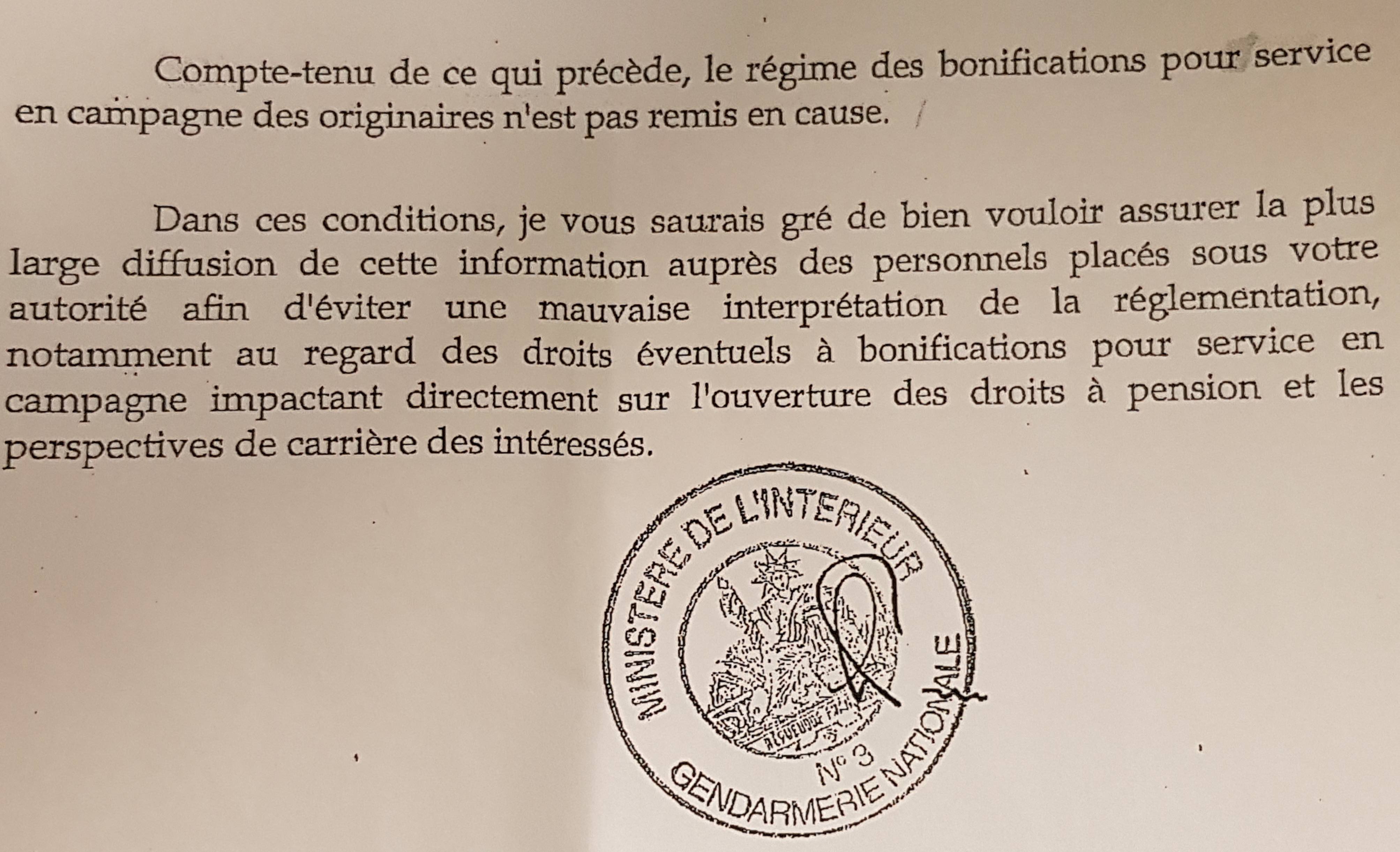 Une circulaire de la DG de la Gendarmerie confirmait pourtant en 2012 que les "originaires" pouvaient prétendre à la bonification lors de leur "passage" dans leur DOM d'origine. Mais depuis 2015, "l'interprétation de notre hiérarchie est tout autre", dénoncent les gendarmes