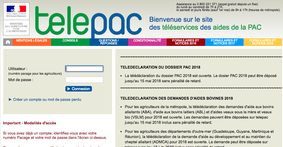 Capture d'écran telepac.agriculture.gouv.fr