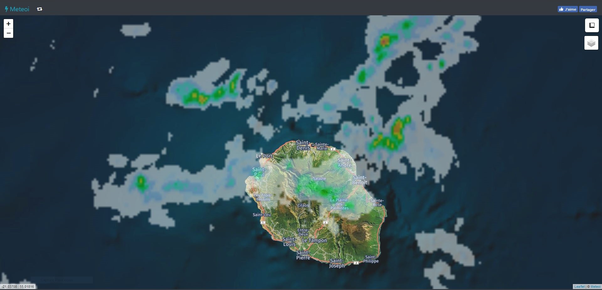 Image radar de 20h40. https://www.meteoi.re/