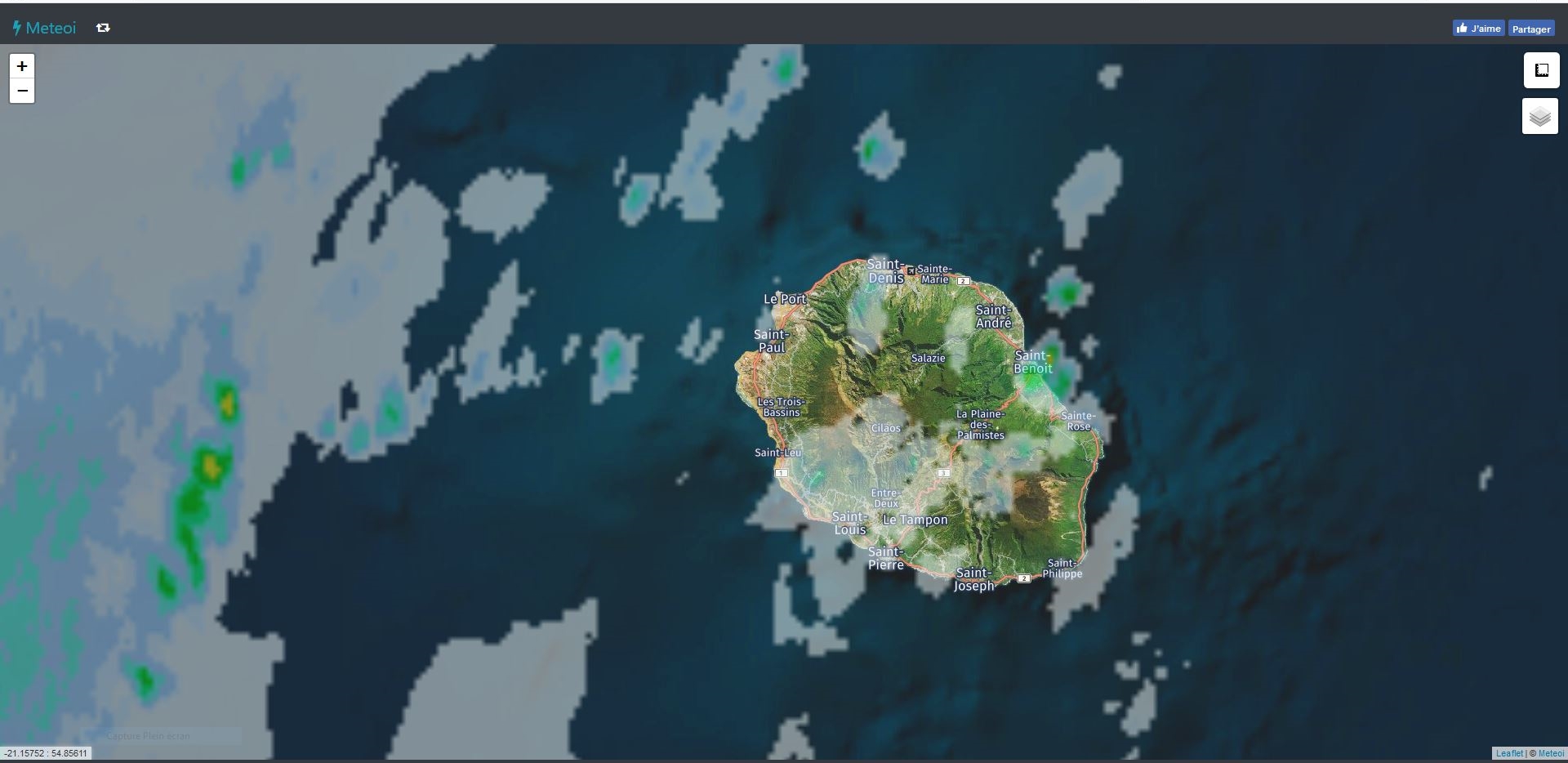 Image radar de 07h. https://www.meteoi.re/