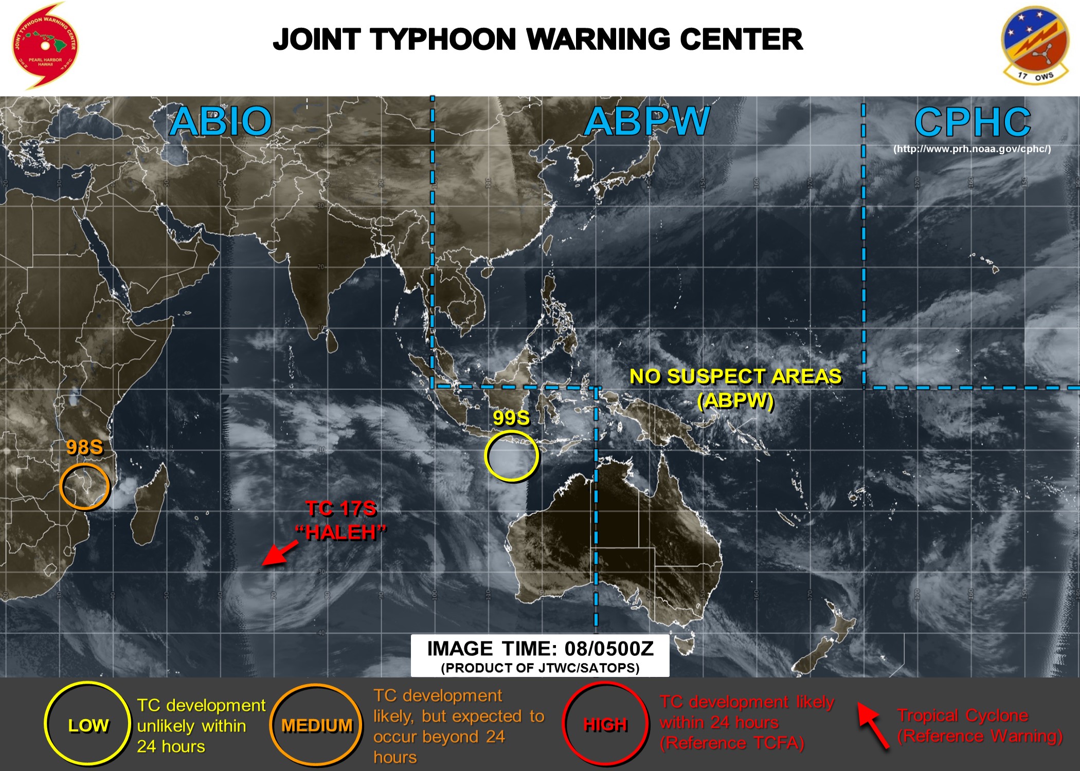CYCLONES: Sud Indien: 3 systèmes dans les radars du Joint Typhoon Warning Center