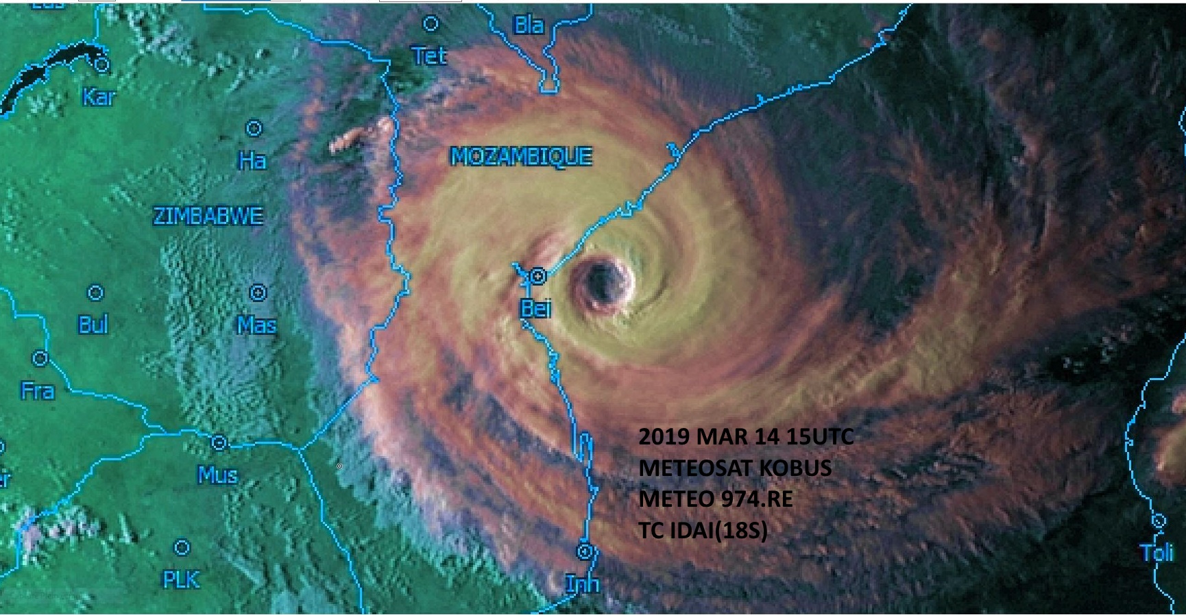 20h: le cyclone tropical intense IDAI(18S) va frapper la région de Beira dans les prochaines heures (VIDEO)