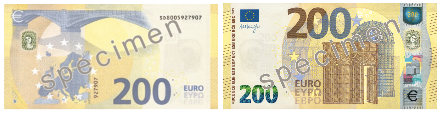 à droite : le nouveau billet de 200 euros