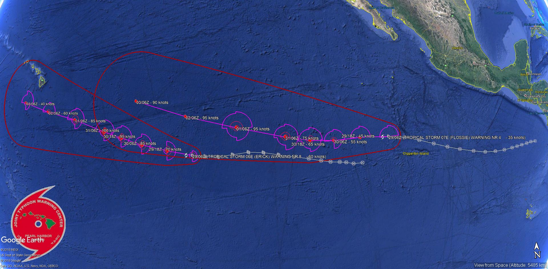 Epousant des trajectoires similaires selon les prévisions établies les deux systèmes se rapprocheront un peu l'un de l'autre d'ici 5 jours. Joint Typhoon Warning Center.