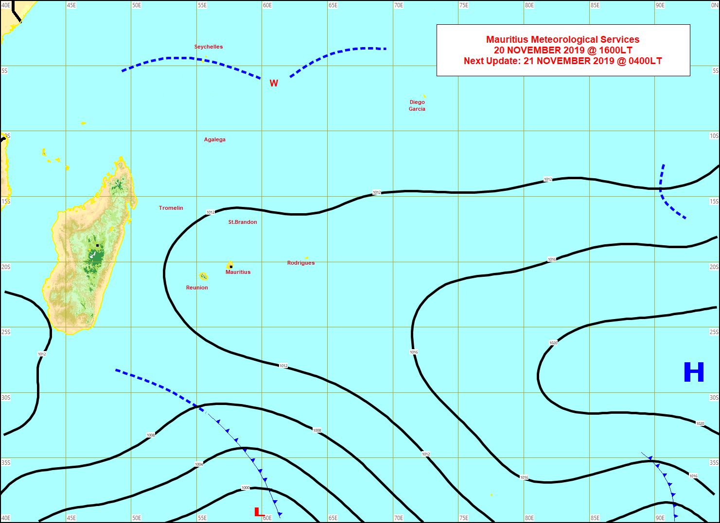 Le vent reste faible sur la Réunion et Maurice. Les températures diurnes restent sensiblement supérieures aux normales. MMS