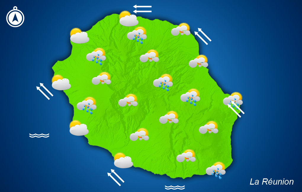 Conditions en moyenne prévues sur la Réunion pour samedi après-midi