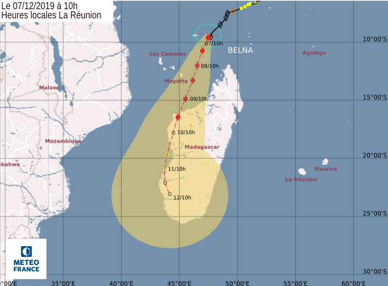 Le cyclone tropical BELNA s'intensifie à 440km de Mayotte, menace directe possible pour Mada lundi