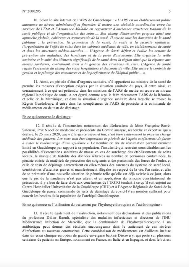 Le tribunal administratif de Guadeloupe ordonne au CHU et à l'ARS de commander de l'hydroxychloroquine et des tests