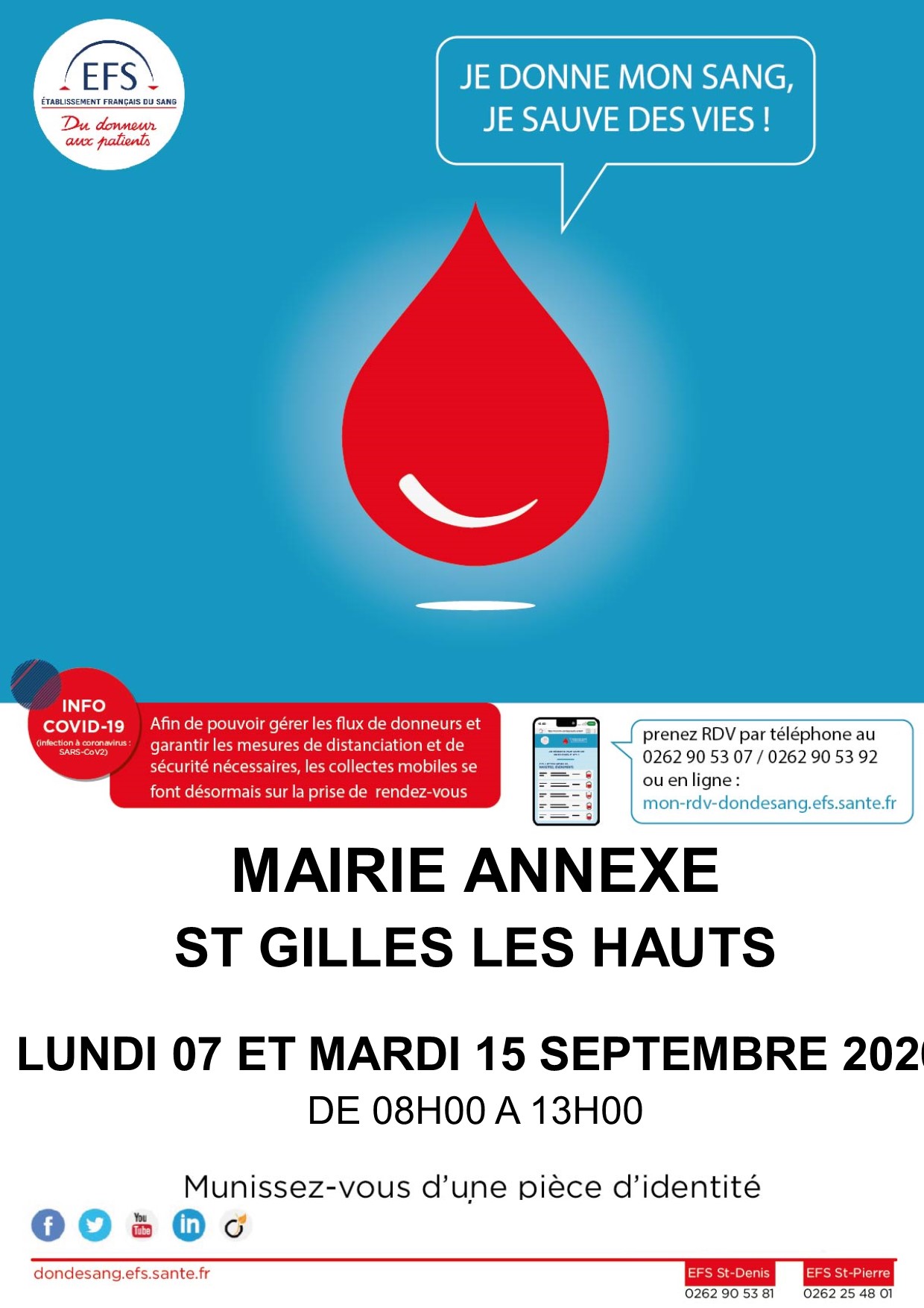 Des collectes de sang à la mairie annexe de Saint-Gilles-les-Hauts en septembre