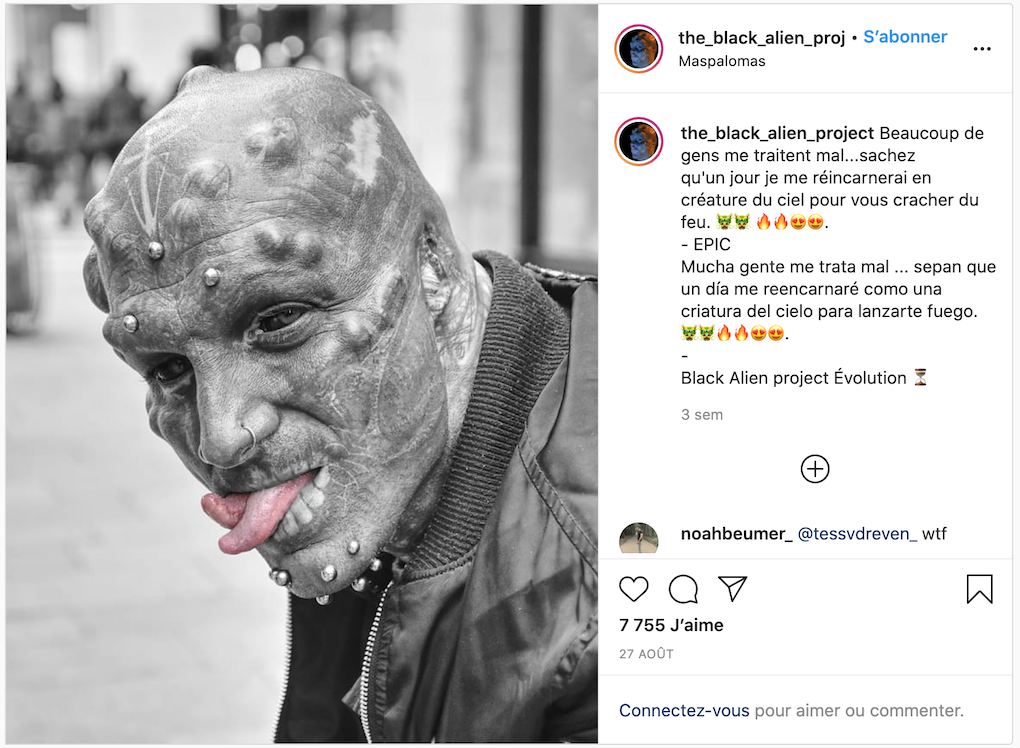 Capture d'écran compte Instagram "The Black Alien Project"