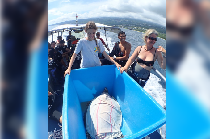 La tortue Ei Maeli regagne l'océan après 4 mois passés au centre de soins