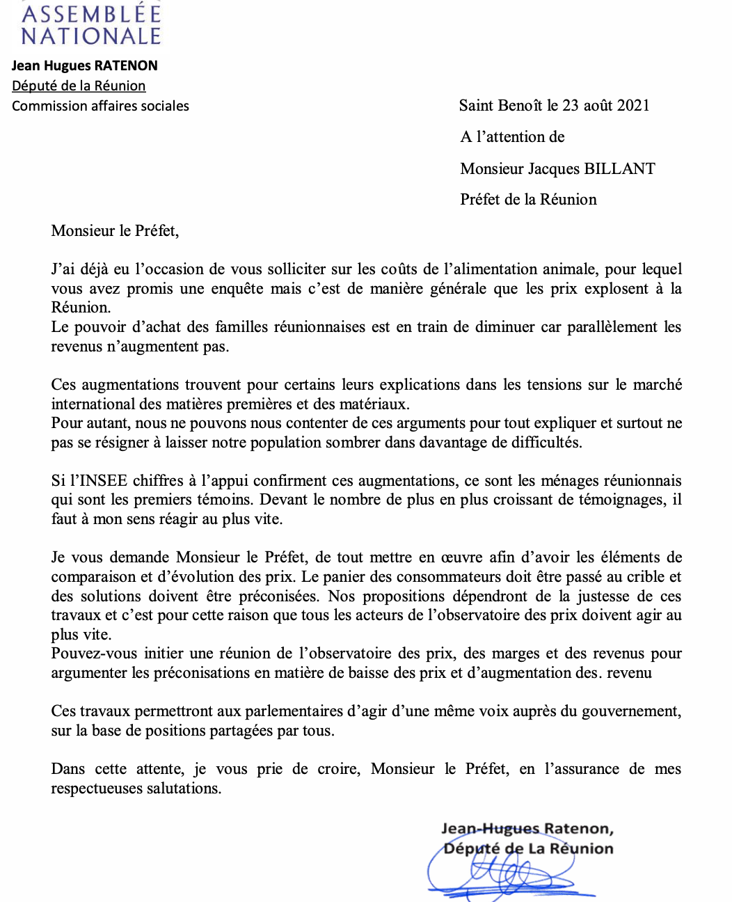 Hausse des prix : Jean-Hugues Ratenon invite le préfet à activer l'OPMR