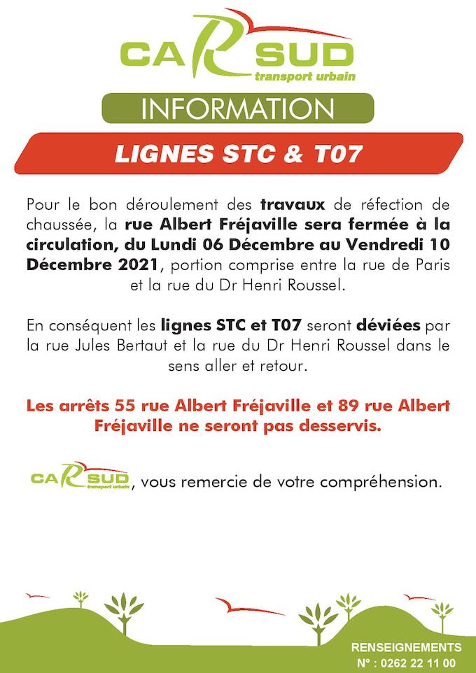Carsud : Les lignes STC et T07 déviées de lundi à vendredi