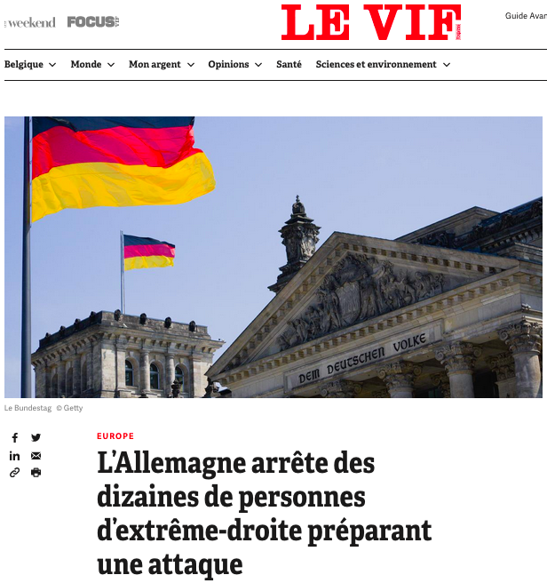 La Une du journal belge Le Vif
