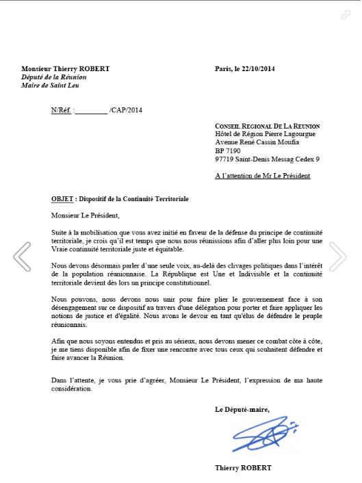 La lettre adressée à Didier Robert, président de la Région