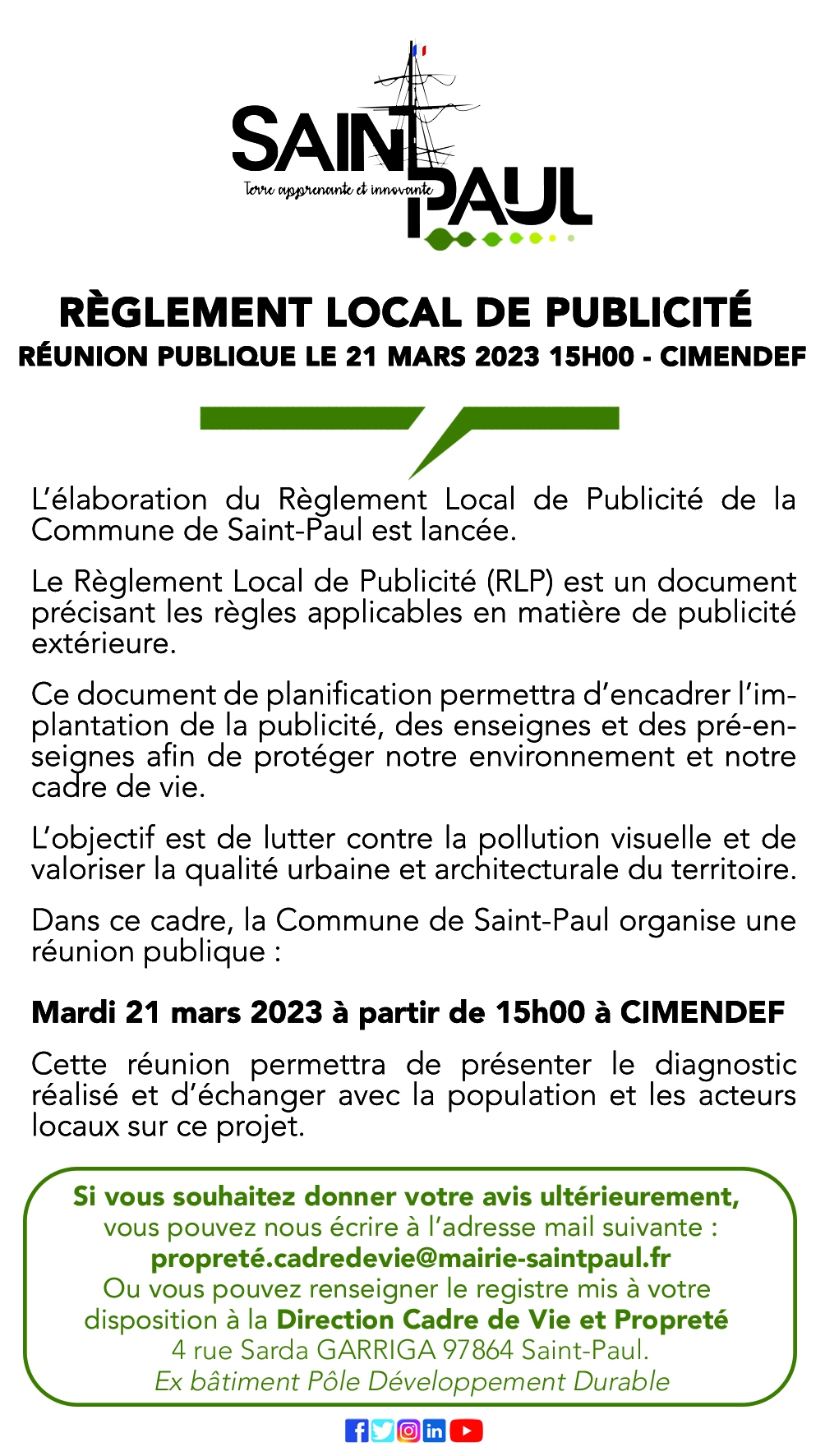 Règlement local de publicité, une réunion publique prévue le 21 mars 2023 à Cimendef