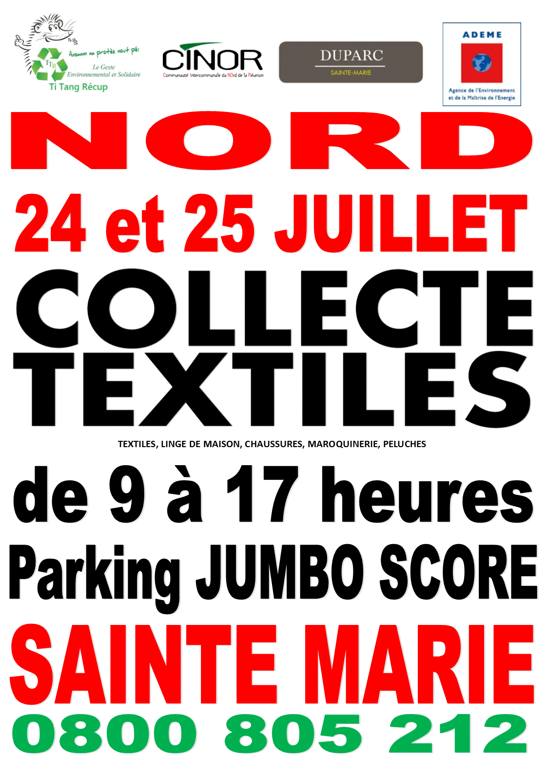 Ti Tang Récup collecte les textiles usagés les 24 et 25 juillet au Jumbo de Ste-Marie