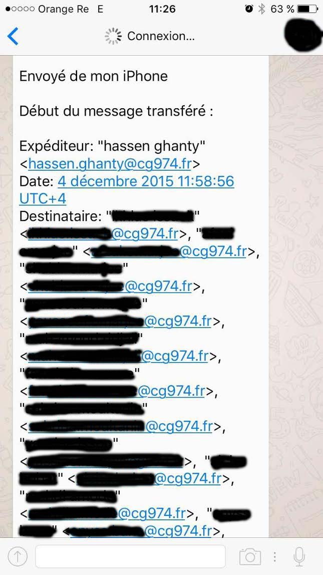 Une partie des noms d'une liste uniquement composée d'employés musulmans du conseil départemental à qui Hassen Ghanty envoie régulièrement ses messages