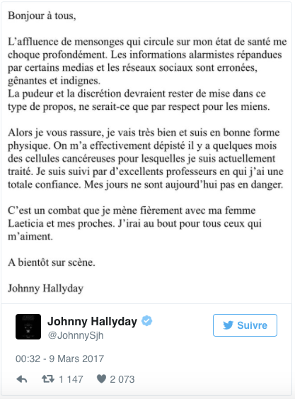 Johnny Hallyday atteint d'un cancer