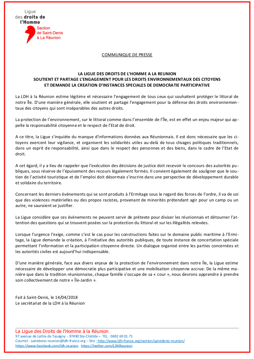 Domaine public maritime: La LDH s'inquiète du manque d'informations donné aux Réunionnais
