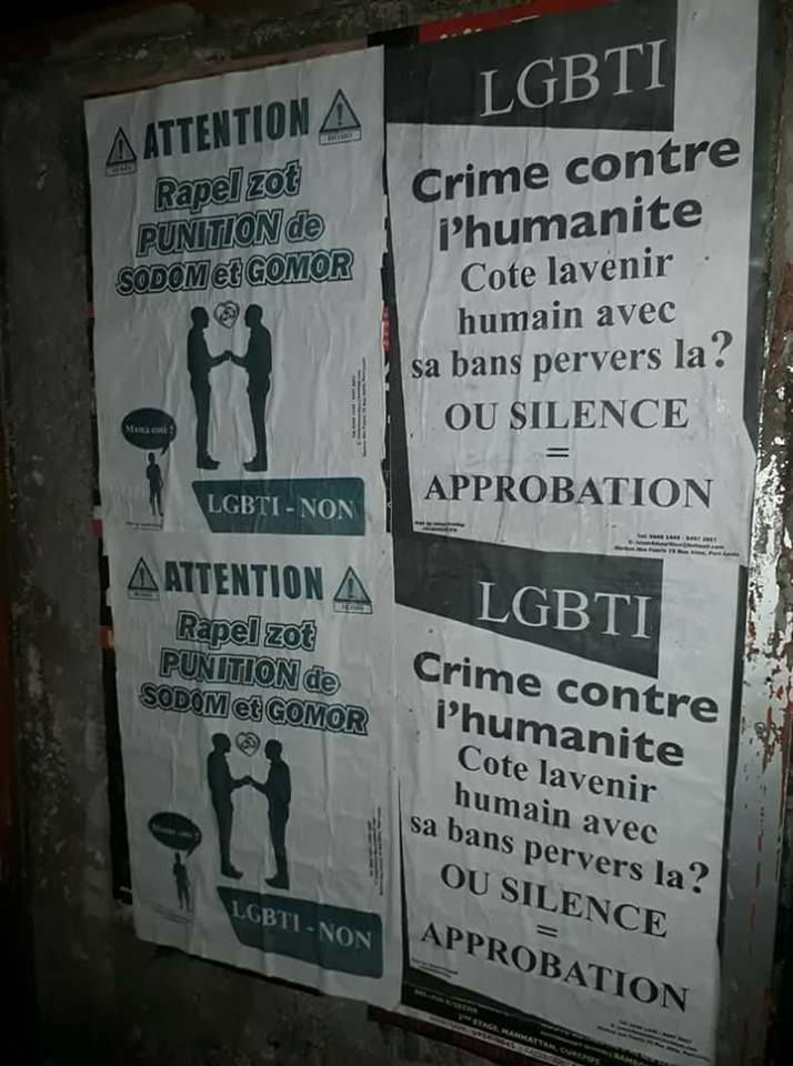 "Attention rappelez vous de la punition de Sodome et Gomorrhe" et "LGBT crime contre l'humanité. Où se trouve l'avenir des hommes par ces pervers? Votre silence est une approbation"