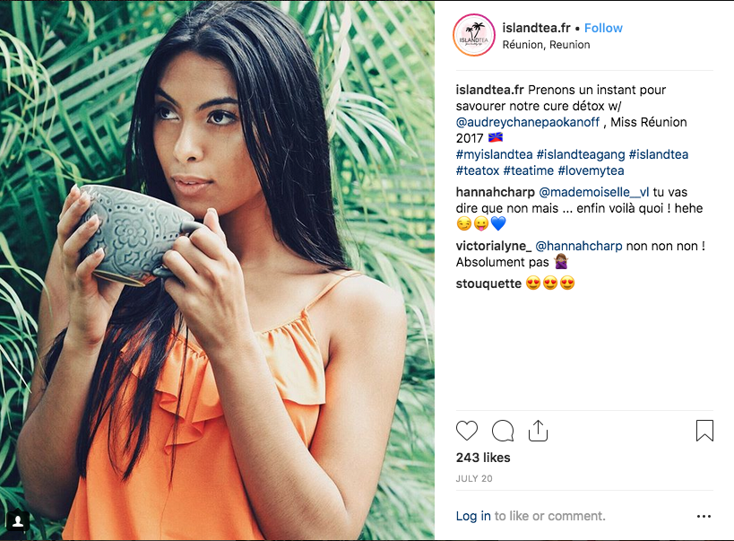 La confusion à son comble, avec Miss Réunion 2017 en pleine cure de thé "des îles" sur Instagram.