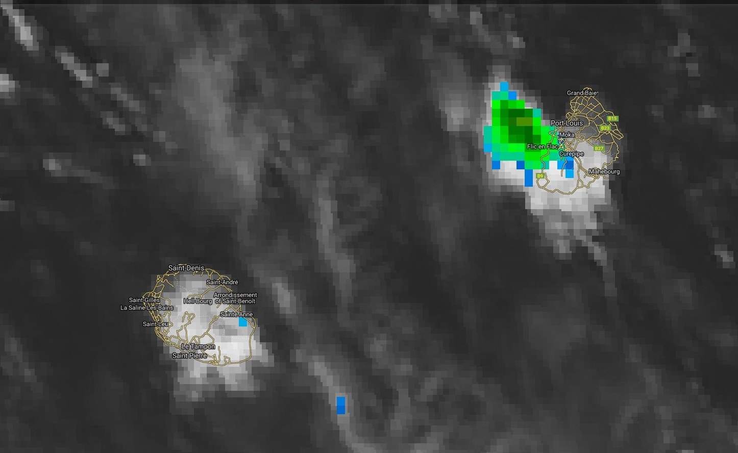 Maurice/Réunion: averses orageuses localisées(parfois fortes notamment à Maurice) cet après midi, (VIDEO)