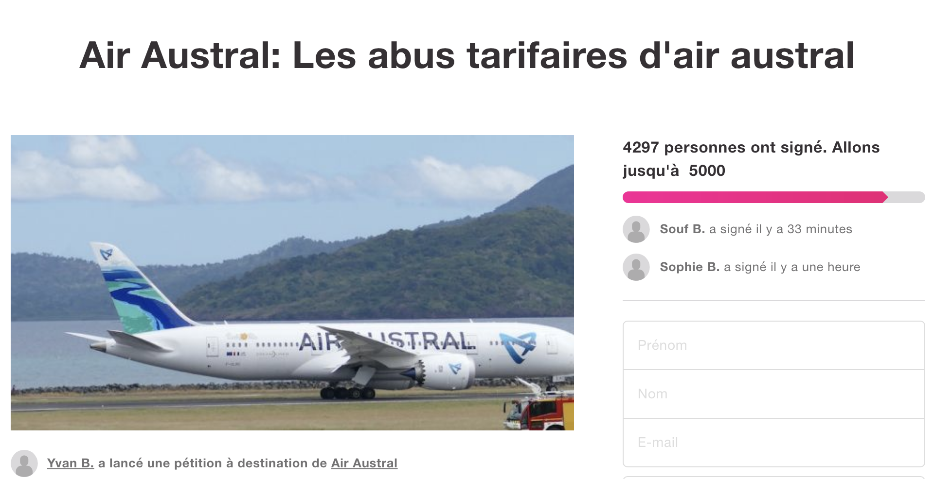 Mayotte : Une pétition contre le "racket" d’Air Austral