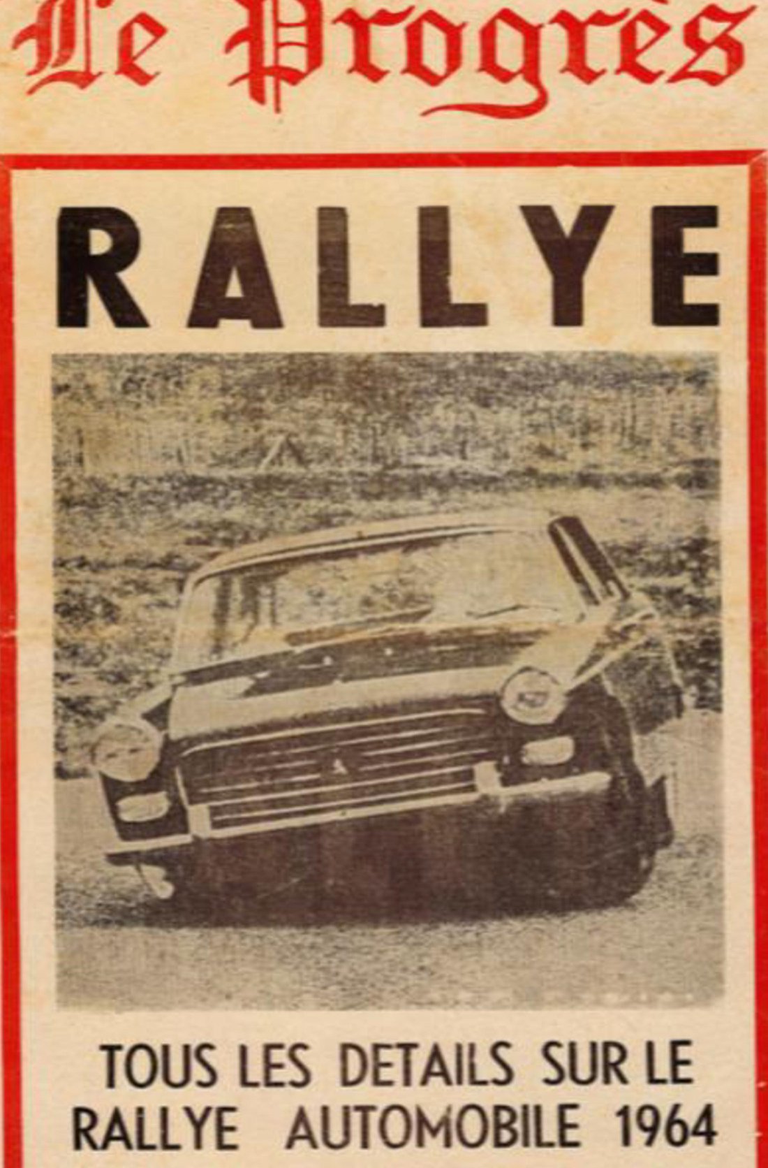 La Une du journal le Progrès en 1964, publiée sur le site « 60 ans de rallyes à la Réunion » de Christian Albany