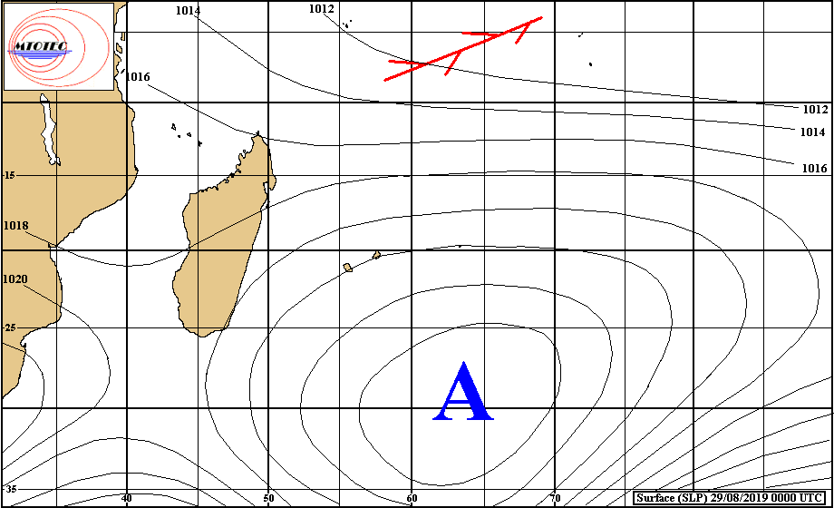 L'anticyclone de 1028hpa reste bien ancré au Sud Sud-Est des Iles Soeurs. MTOTEC