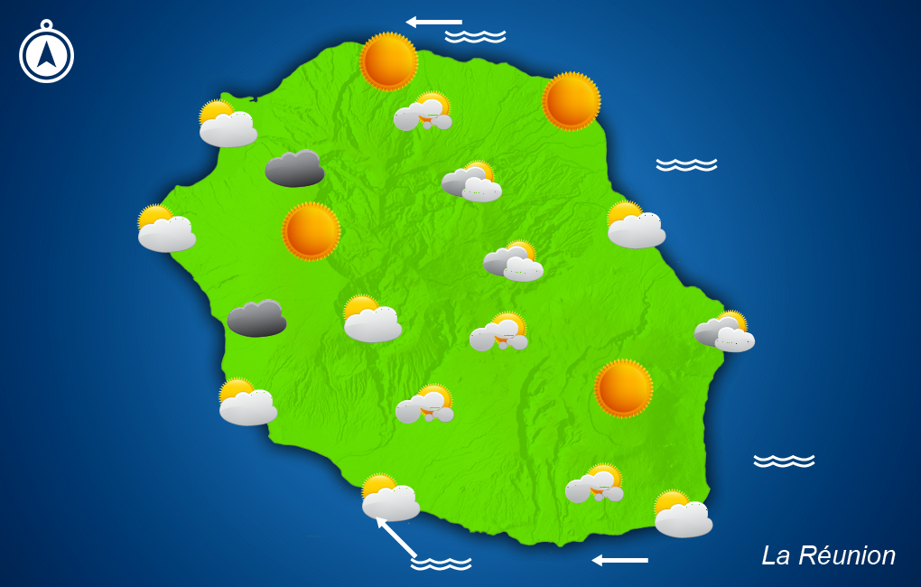 Conditions en moyenne prévues sur la Réunion pour mardi après-midi