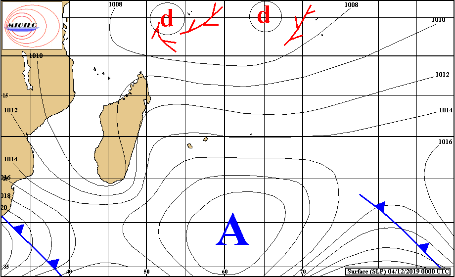 Les deux zones perturbées N2(91S) et N3(92S) sont repérables sur la carte au Nord Nord-Est de la Grande Ile. MTOTEC