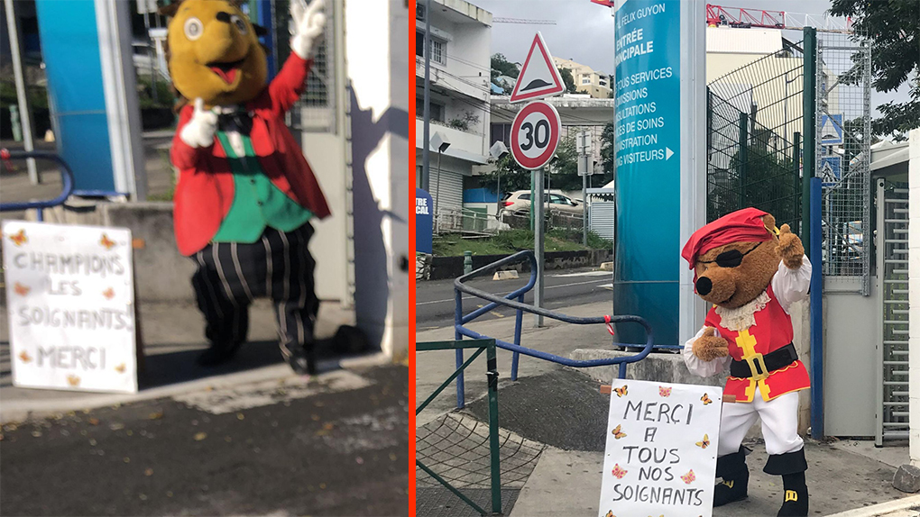 Soutien aux soignants: La mascotte toujours devant le CHU de Bellepierre
