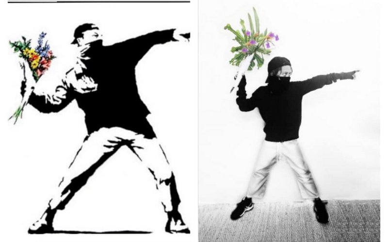 #tussenkunstenquarantaine « Rage, le flower thrower » de Banksy par Eliott @Latetedanslesetoiles