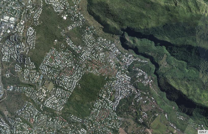 Vue satellite du quartier de Sainte-Thérèse, à La Possession (capture d'écran carte IGN)