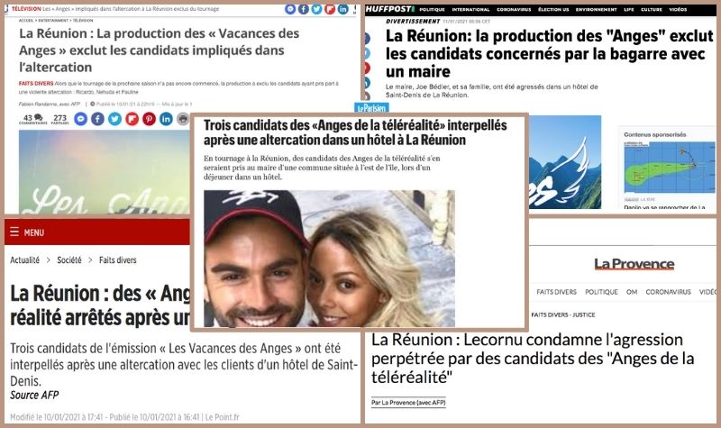 Captures d'écran des sites relayant l'affaire des Anges à La Réunion
