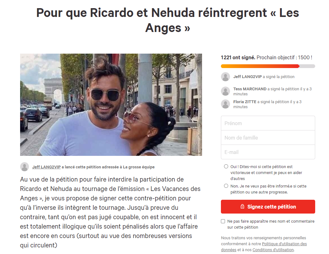 Une pétition pour la réintégration de Ricardo et Nehuda aux Vacances des Anges