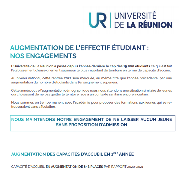 Inscriptions ouvertes à l'Université de La Réunion et engagements pour la réussite des étudiants