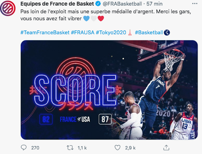 Capture d'écran Twitter Equipe de France de Basket