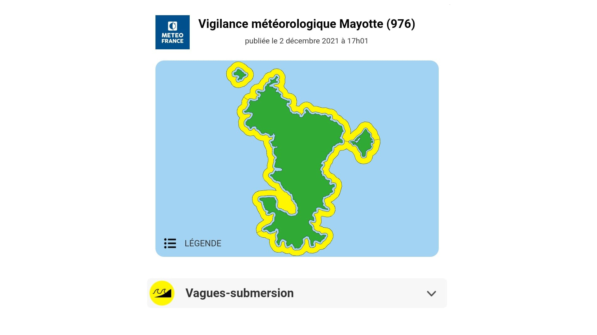 Vigilance Jaune Vagues Submersion à Mayotte