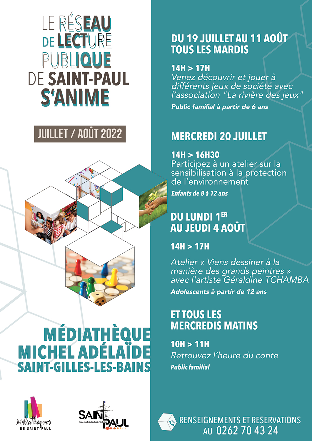 Découvrez le programme du réseau de lecture publique de Saint-Paul pour les mois de juillet/août 2022