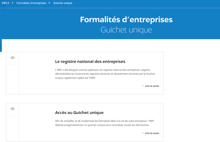 Capture d'écran https://www.inpi.fr/formalites-entreprises/guichet-unique