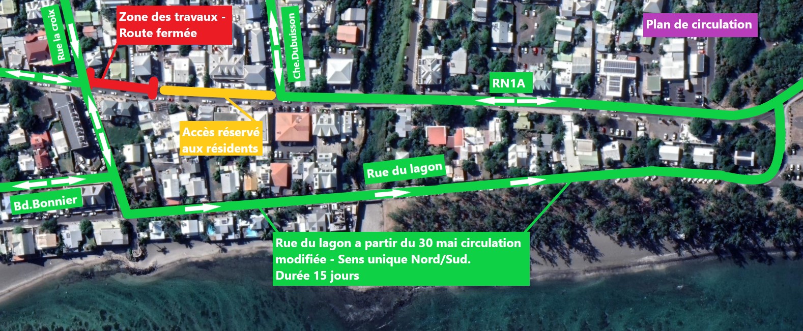Modifications de circulation à Saint-Leu : Rue du Lagon et Rond-point du Four à Chaux/Gendarmerie