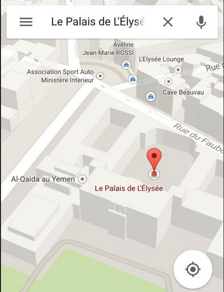 Quand Google Maps situe Al Qaïda au Yemen dans une annexe de l'Elysée...