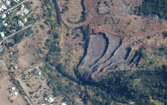 Vue aérienne de la ravine des Lataniers à la Possession