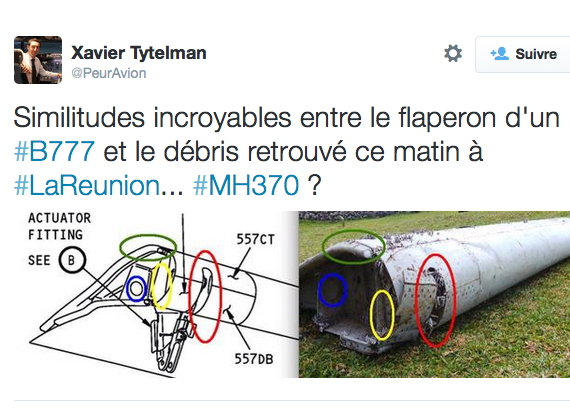 Et si le débris d'aile retrouvé à St-André était un "flaperon" d'un Boeing 777 comme celui de la Malaysian Airlines ?