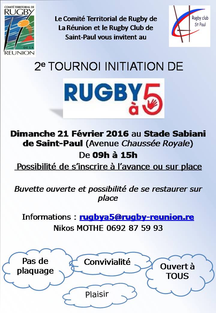Tournoi initiation rugby à 5 dimanche 21 février à Saint-Paul